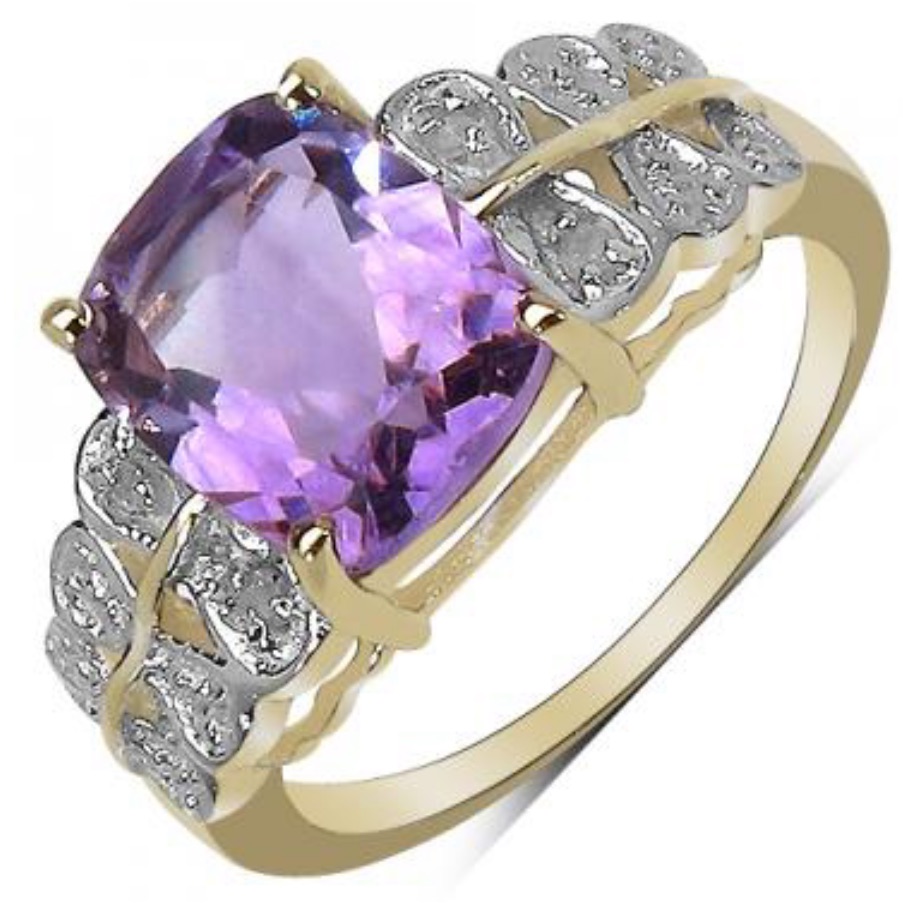 Nwot 26 Ctw Amethyst004 Ctw Diamonds14k Gold Over Solid Sterling Silver Ring 275$